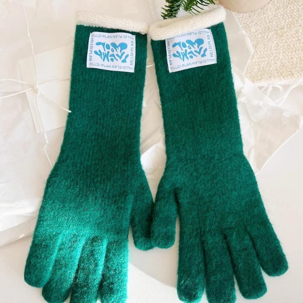 Trendy Mid-Length Warm Gloves Dopamine Colors Color-Blocking Knitted Gloves Curly Design Comfortable Five-Finger Gloves Women