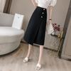 Summer Autumn Hong Kong Style Black Skirt Formal Button High Waist Women Proffessional Skirts