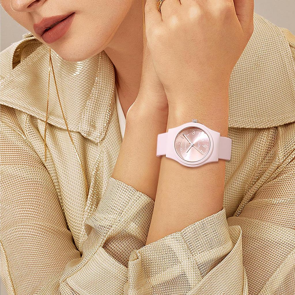 Vodotěsné hodinky pro dívky se silikonovým analogovým jednoduchým quartzovým strojkem, perfektní pro a vánoční dárky, roztomilé, řemínkový displej, strojek, škola, promoce,