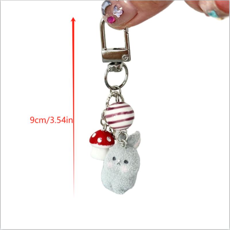 Cute Sweet Mushroom Flocked Bunny Rabbit Phone Chain Lanyard Ccd Camera Charm Accessory Girl Keychain Pendant Bag Ornaments Gift