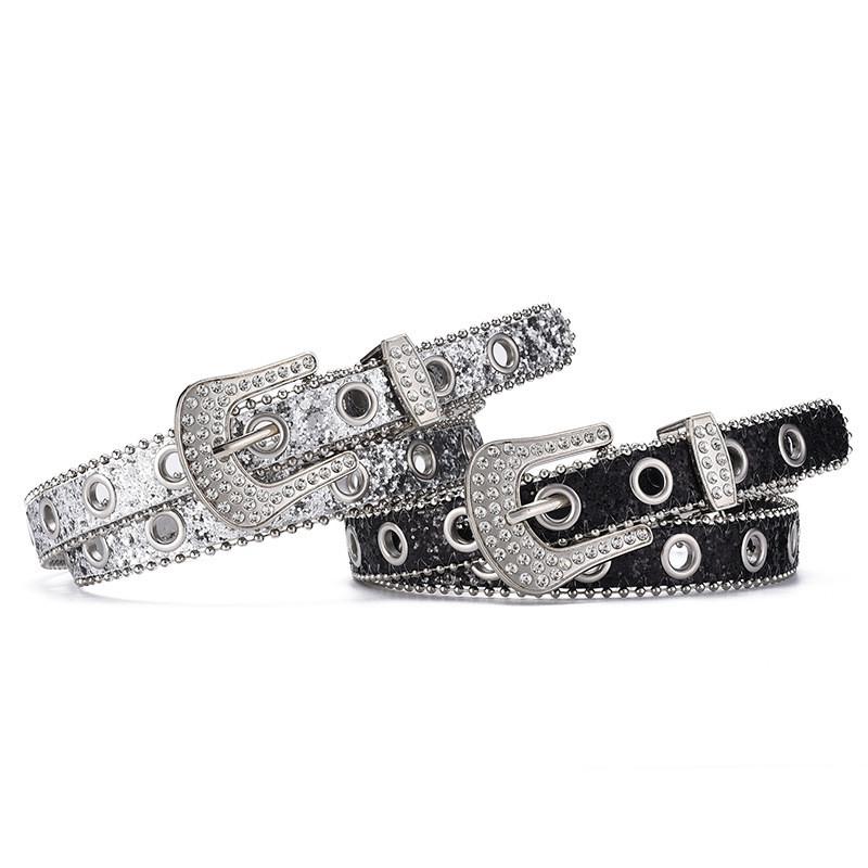 Chic Women's Rhinestone Decorative Buckle Pu Leather Belt Perfect For Y2k Style