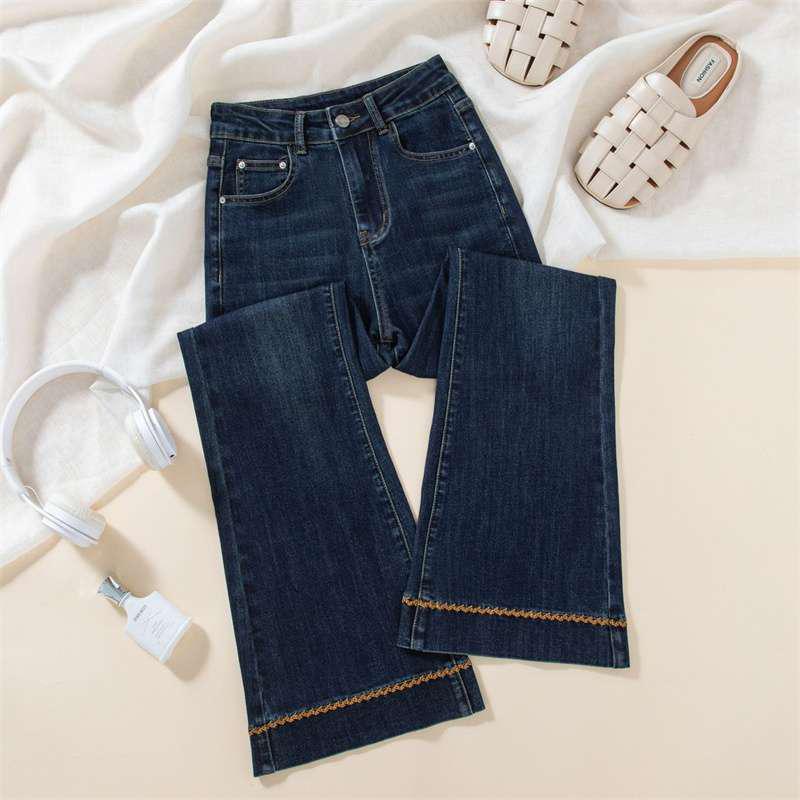 

2026 Women s Petite Deep Blue High-Waisted Micro-Flare Jeans - Winter Arrival, Plus Size, Slimming, Body-Shaping, Cropped Pants S глибокий/синій