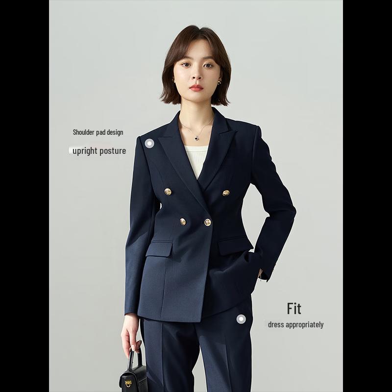 Women's Slim Fit Professional Navy Blue Suit Jacket