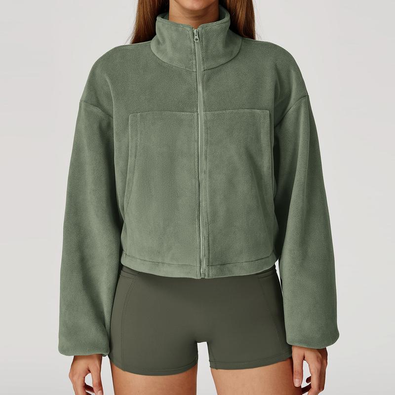 Jacket Stand-up Collar Windproof and Warm Austrian Fleece Drawstring Jacket Women's Running Plus Fleece Sports Jacket