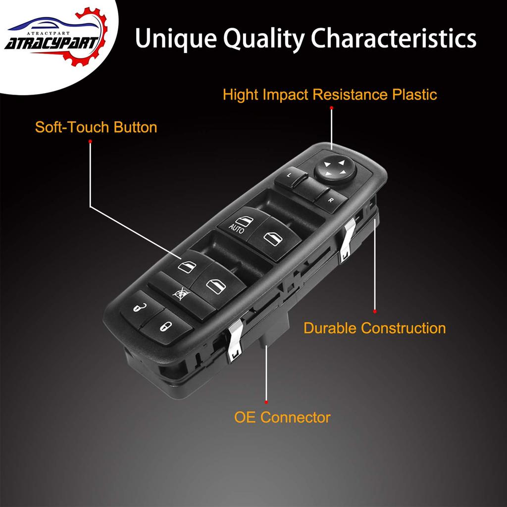 Master Power Window Switch | 8+13 P Check Required | Replacement For 2011-2016 Dodge Journey | Replaces# 68084001AD, 68084001AC, 68084001AB