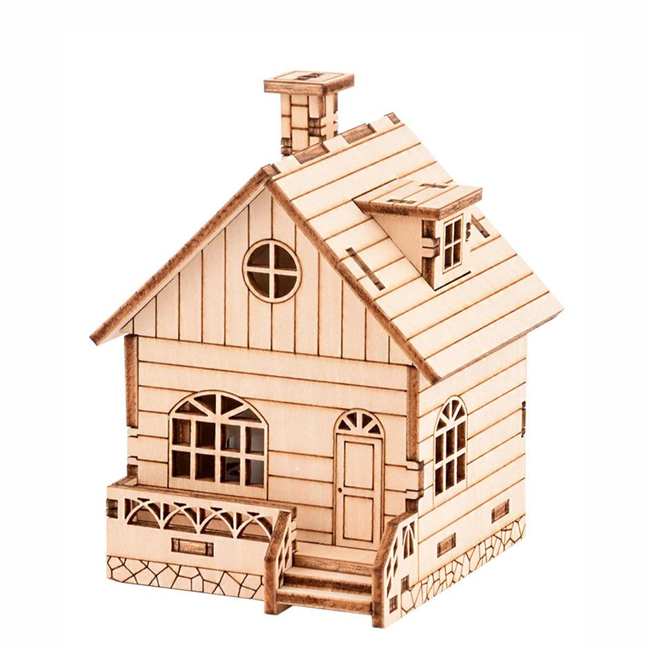 Puzzle 3D Trójwymiarowe Puzzle Drewniany Model Puzzle Pozytywka DIY Mały Domek 70mm * 70mm * 105mm