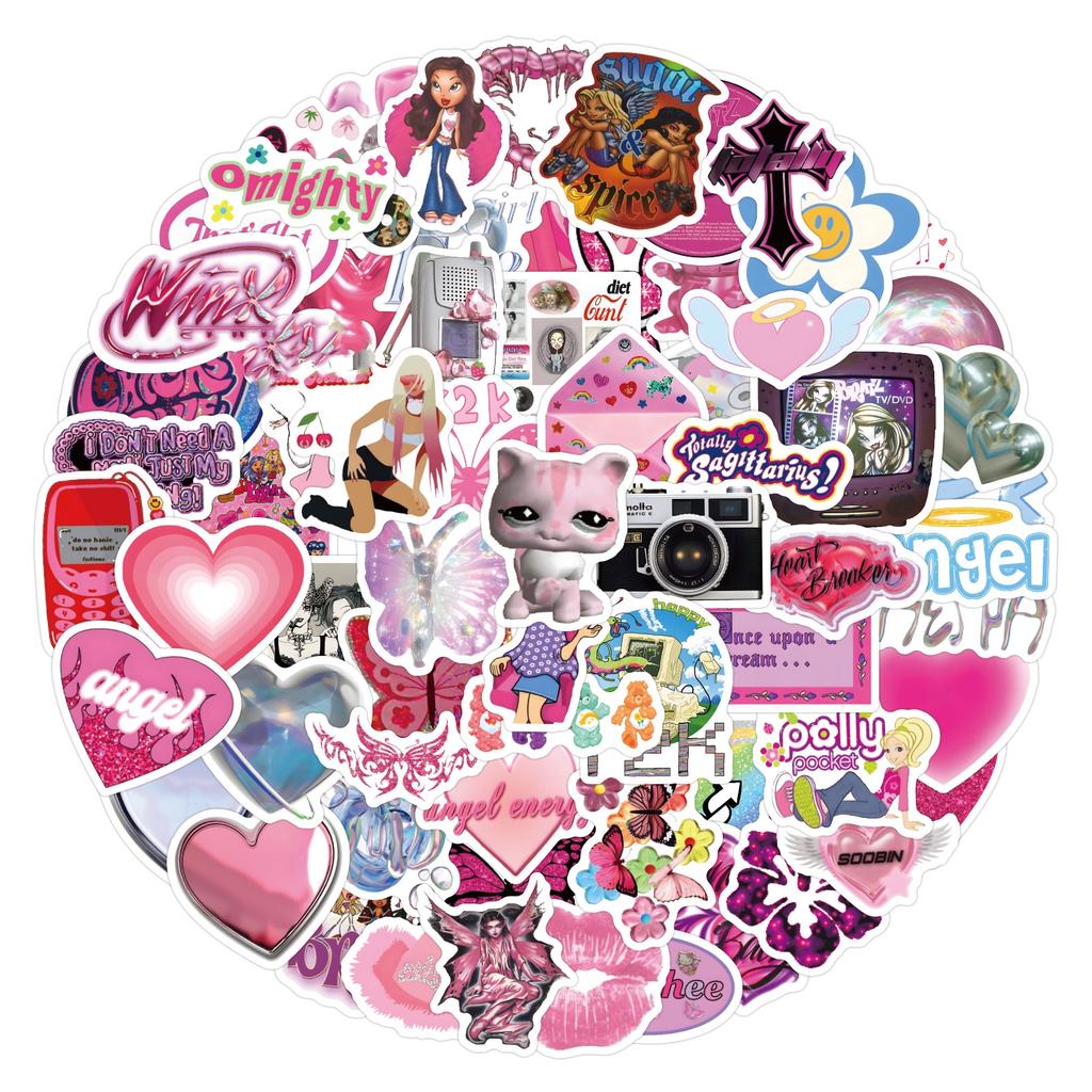 10 30 60120Pcs Retro Pink Y2K Stickers For Suitcase Skateboard Laptop Luggage Phone Car Styling Diy Decal Pegatinas
