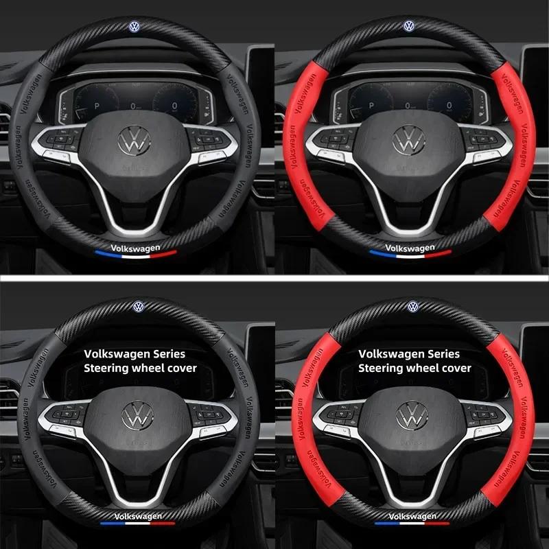 ZCKOT1 38CM Anti Slip Car Steering Wheel Cover Carbon Fibre Texture For VW GTI Polo Golf Passat Tiguan Arteon Touareg CC Taigo Caddy