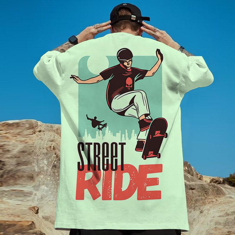 Skater Boy Print Short Sleeve T-Shirt For Men Street Trendy Man Clothes Loose Oversized Short Sleeve Tees Men T Shirt Y2k
