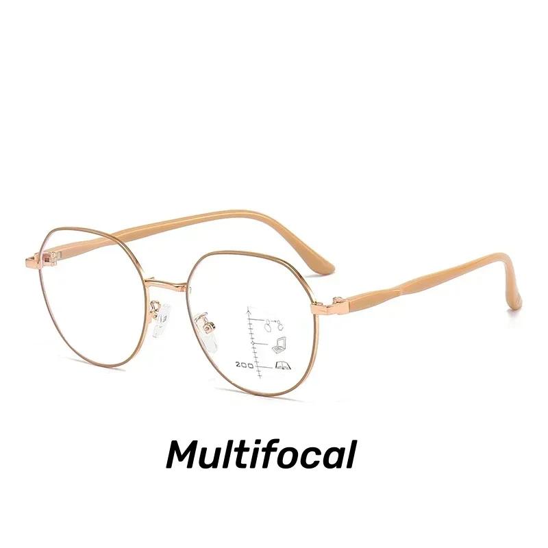 

Vintage Round Frame Multifocal Reading Glasses Anti Blue Light Finished Optical Eyewear Women Luxury Brand Presbyopia Glasses 2.0