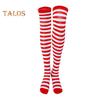 1 Pair Striped Stockings Green White Contrast Color High Elasticity Anti-slip Over Knee Length Soft Breathable Holiday Christmas Stage Performance