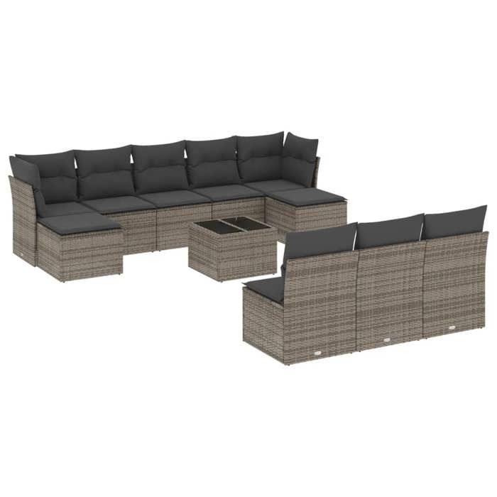 VidaXL Garden Lounge Set 11 Pcs with Grey Cushions Wicker 3250139