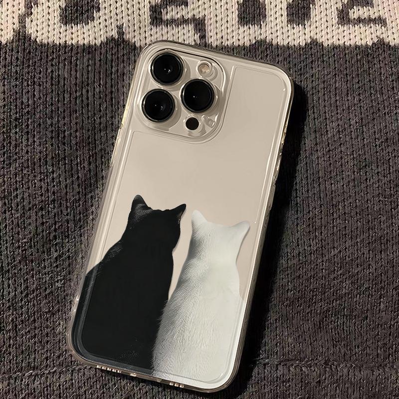 Black White Cat Phone Case For iPhone 17 16 15 11 12 14 13 Pro Max Mini X XS XR 7 Plus 16E Shockproof Transparent Cover Fundas