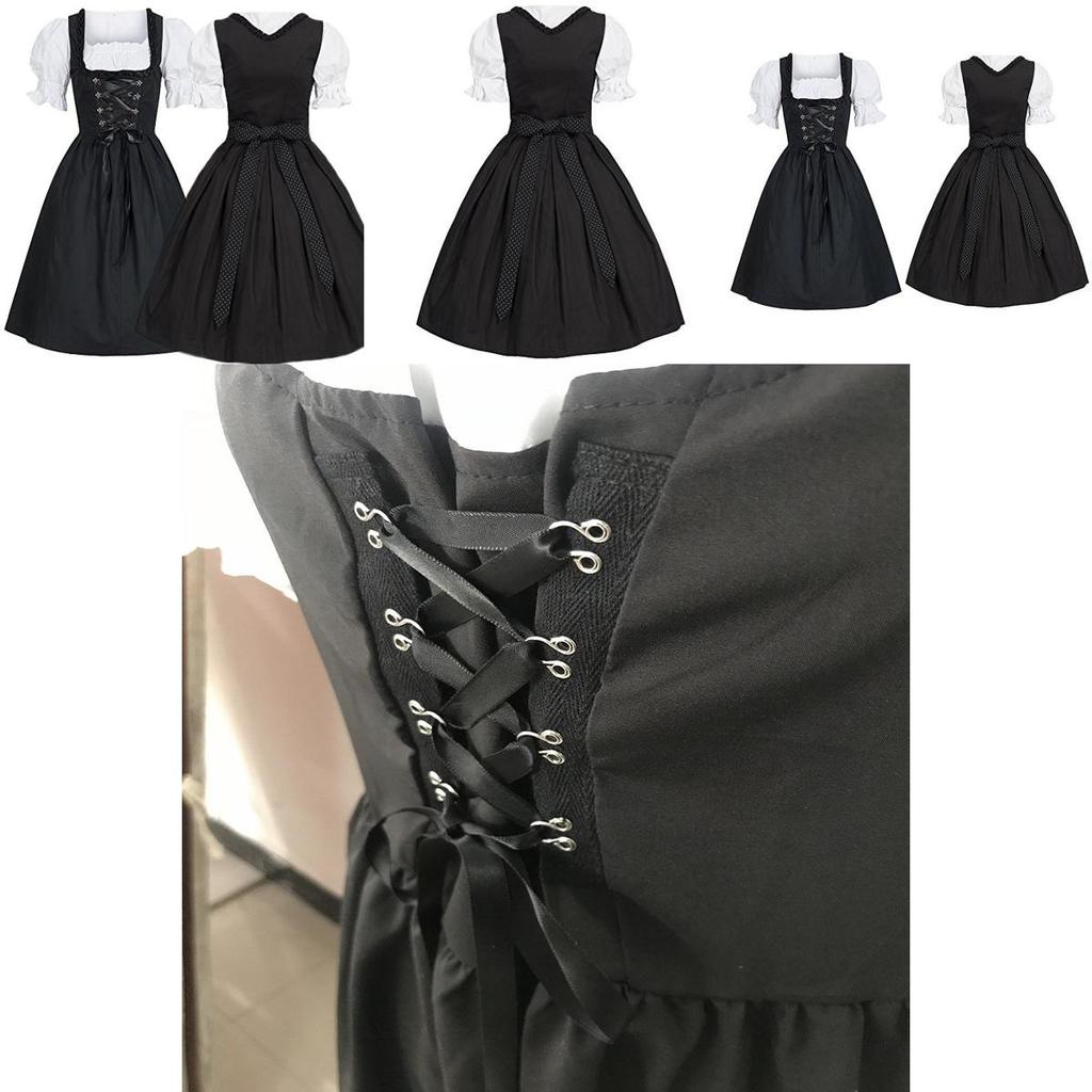 Elegant Black Oktoberfest Costume Featuring Unique Puff Sleeve Design For Womens Fashion