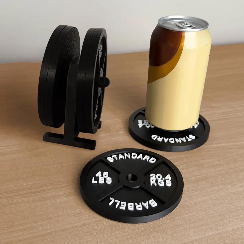 Weight Plate Coaster Set Holder Drink Coaster With Four Black Coasters For  Cold Drink For Bar Home Kitchens, Fitness Gyms