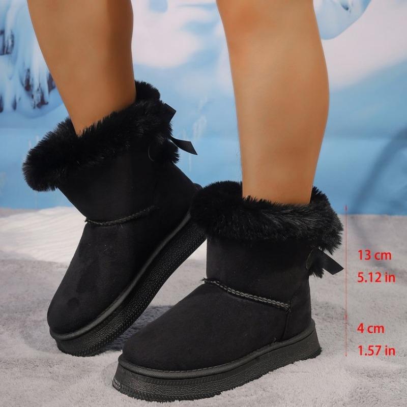 Large Size Thick-soled Snow Boots for Women's Autumn and Winter New Rear Bow Velvet Thickened Cotton Shoes for Women