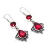 Natural Garnet Gemstone Handmade 925 Sterling Silver Earring 2.17" P5V07