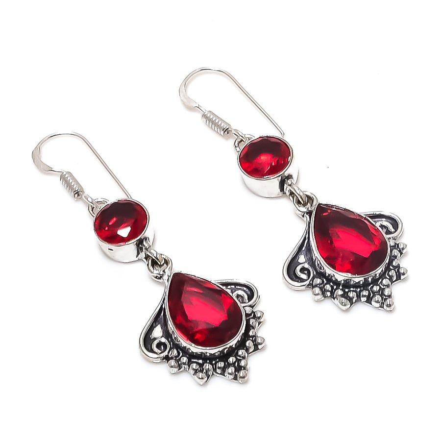 

Natural Garnet Gemstone Handmade 925 Sterling Silver Earring 2.17 P5V07