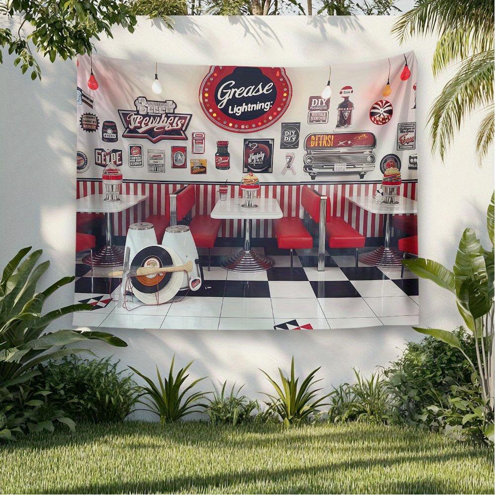 1 Piece Retro Restaurant Oil Themed Background Banner No Electricity Required Indoor and Outdoor Decoration