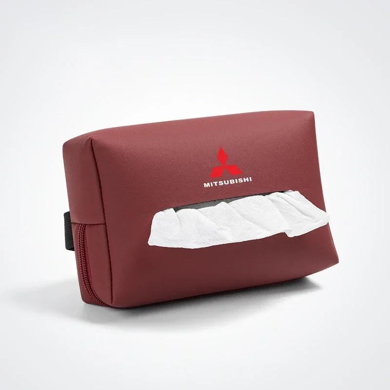 Leather Car Interior Tissue Box Holder Seat Back Storage Bag for Mitsubishi Outlander ASX Pajero Sport L200