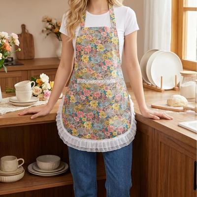 Wear Resistant Kitchen Apron Floral Lace Cooking Apron Creative Neck Hanging Apron  Floral Shop