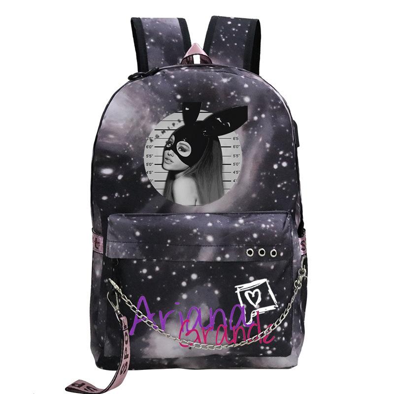 Pop Singer Ariana Grande Ariana Print Chain Webbing Backpack Multipurpose Backpack