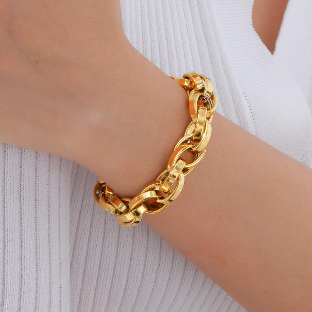 Fashion Cuban Stainless Steel Gold Coarse Bracelet Women'S Jewelry 961
