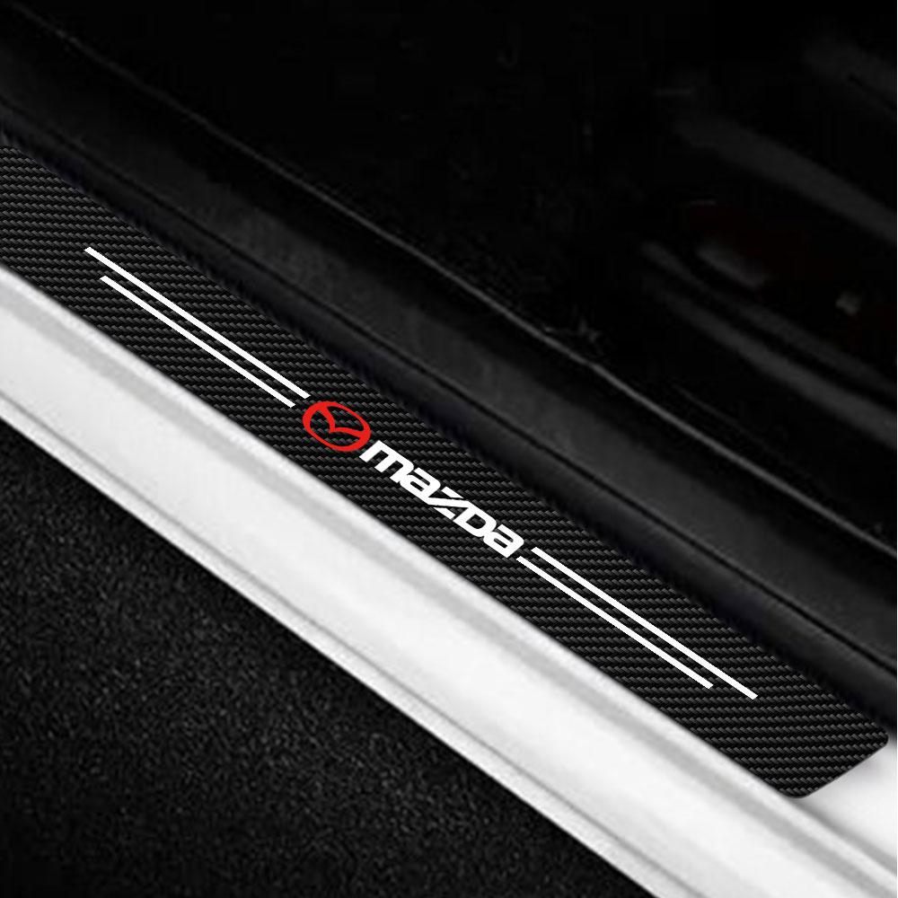 2025 Hot 4pcs/set Carbon Fiber Leather Car Door Sill Anti-Scratch Decorative Sticker For Mazda 3 Axela CX5 CX3 CX4 CX30 Demio RX