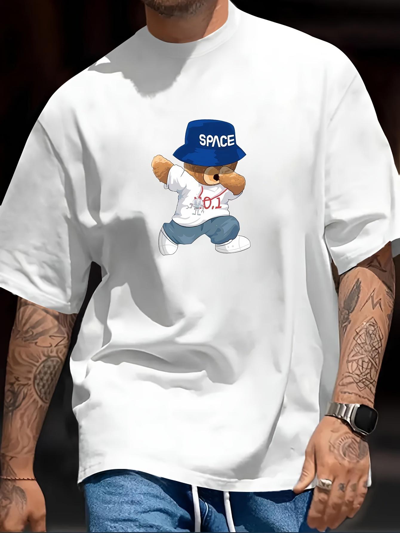 

Playful And Quirky Bear Printed, Men s Casual Trendy Fashion Crew Neck T-shirt For Summer And Spring XXXXXL темно-синього кольору