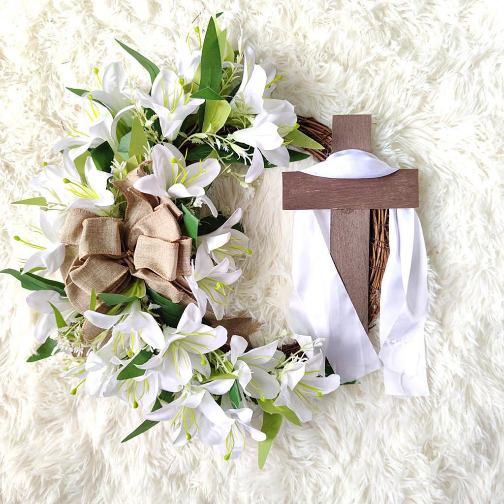 Vårdekoration Påskkrans Med Kors Fluga, Rustik Vinranka Vårkrans Dekorering DIY Påsk Ytterdörrkrans Dekoration