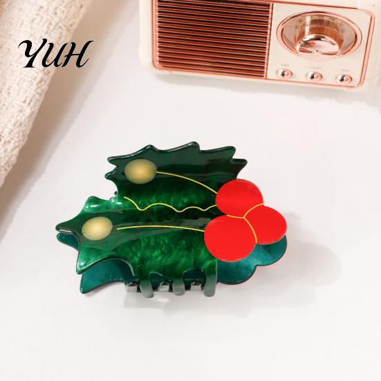 Christmas Hair Claw Clips Clip for Women, Acrylic Festive Accessories with Elk Santa Snowflake Cute Gift Girls Patterns, Non Slip Strong Hold Styling