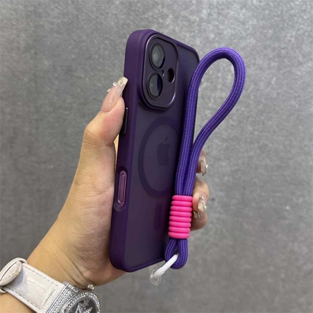 

Для Magsafe Прозора Контрастна Чохол-Ремінець Для iPhone 17 Pro 16 15 Pro Max 14 11 12 13 Ремінець на Руку/Зап ястя Матовий Прозорий Чохол For iphone Air темно-фіолетовий колір