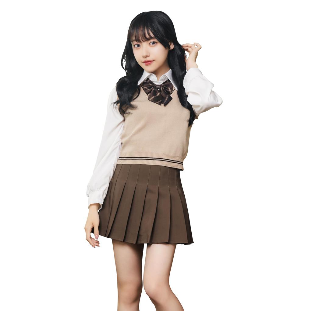 Clearstone Ulzzang Sailor Cosplay Halloween Knit Vest Beige x Chocolate Women's