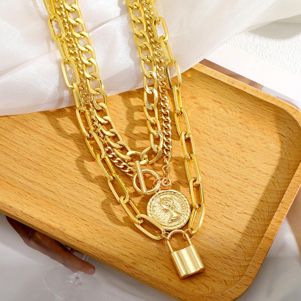 3 Stück/Set Vintage Münzanhänger Halsketten für Damen Punk Goldfarbener Verschluss Mehrschichtige Halskette 2026 Trendiger Y2K Schmuck Geschenke