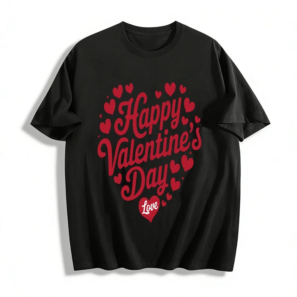 Happy Valentine s Day Love Heart Print Casual Crew Neck Tee Pure cotton T-shirt XXS