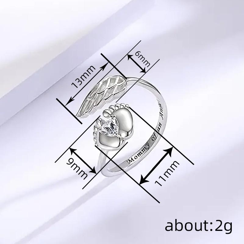 Baby Footprint Ring, Angel Lettering Jewelry, Mom Gift Fashion Design Sense
