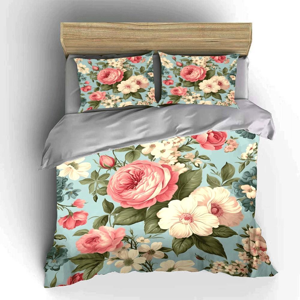 Floral-Themed Three-Piece Bedroom Set Exquisite three-piece bedding set gift for kids and adults 135x200cm