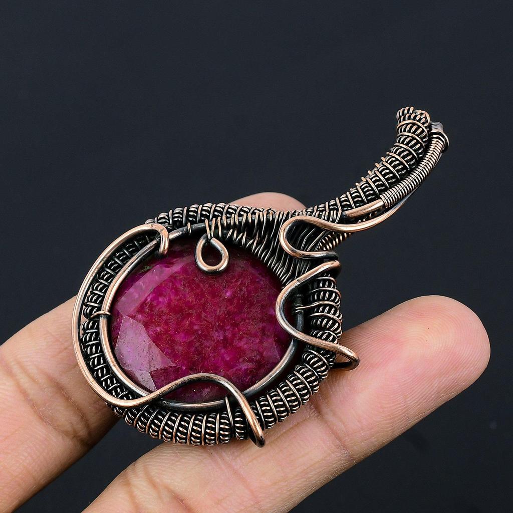 Ruby Pendant Gemstone Jewelry, 999 Copper Wire Wrapped Handmade Pendant, Latest Design Jewelry