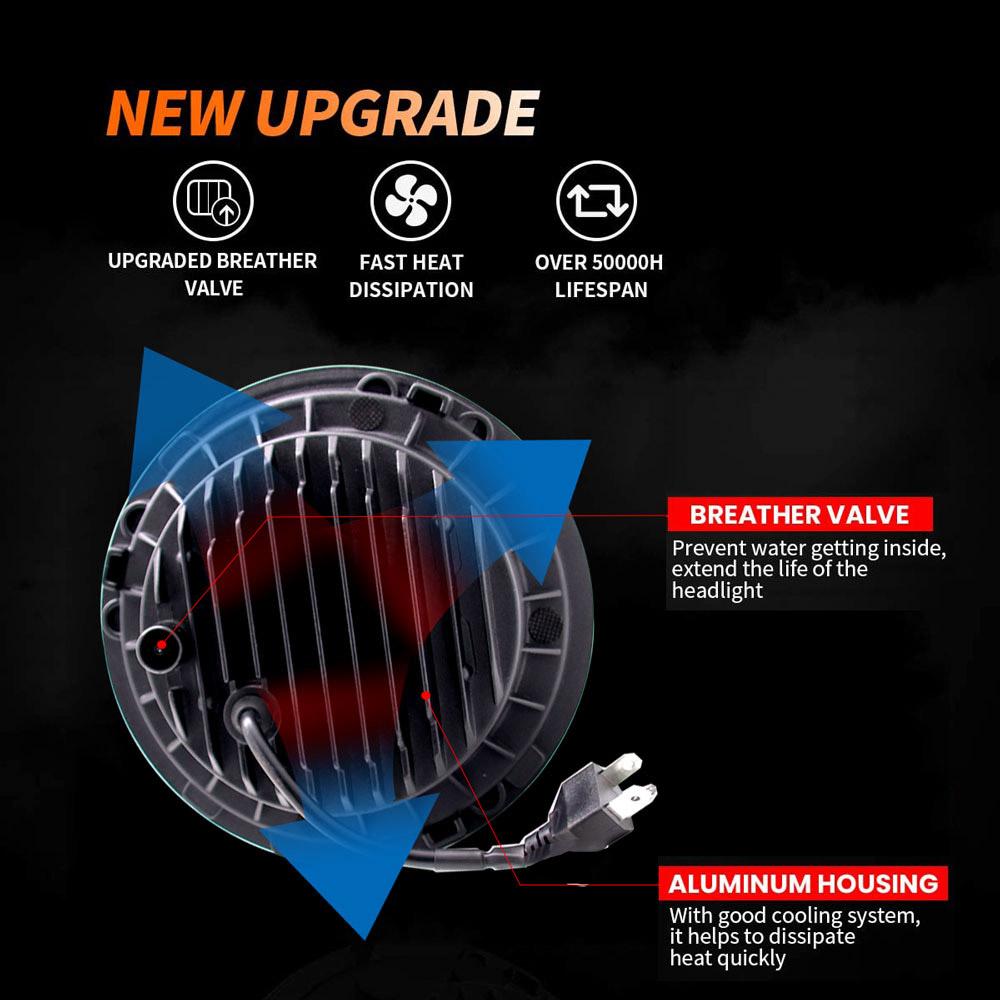 Motorcycle 7 Inch Headlight Round LED Headlamp Projection Moto Black Head Light for Jeep Wrangler 1997-2015 Universal Lamp