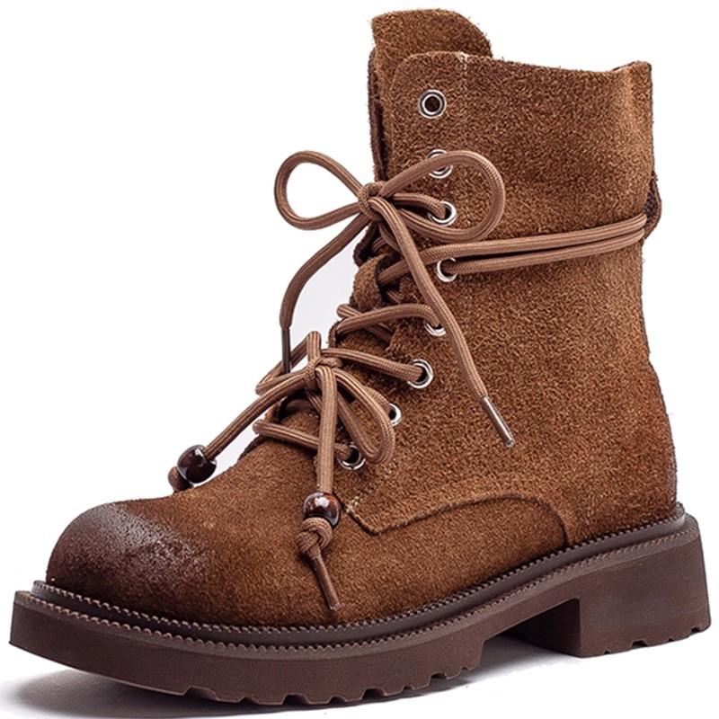 

Мода GKTINOO 2025 Качество Натуральная Коровья Кожа Женская Обувь Осень Зима Квадратный Каблук Ботинки до середины икры На шнуровке Женские туфли-лодочки Размер 35-40 35