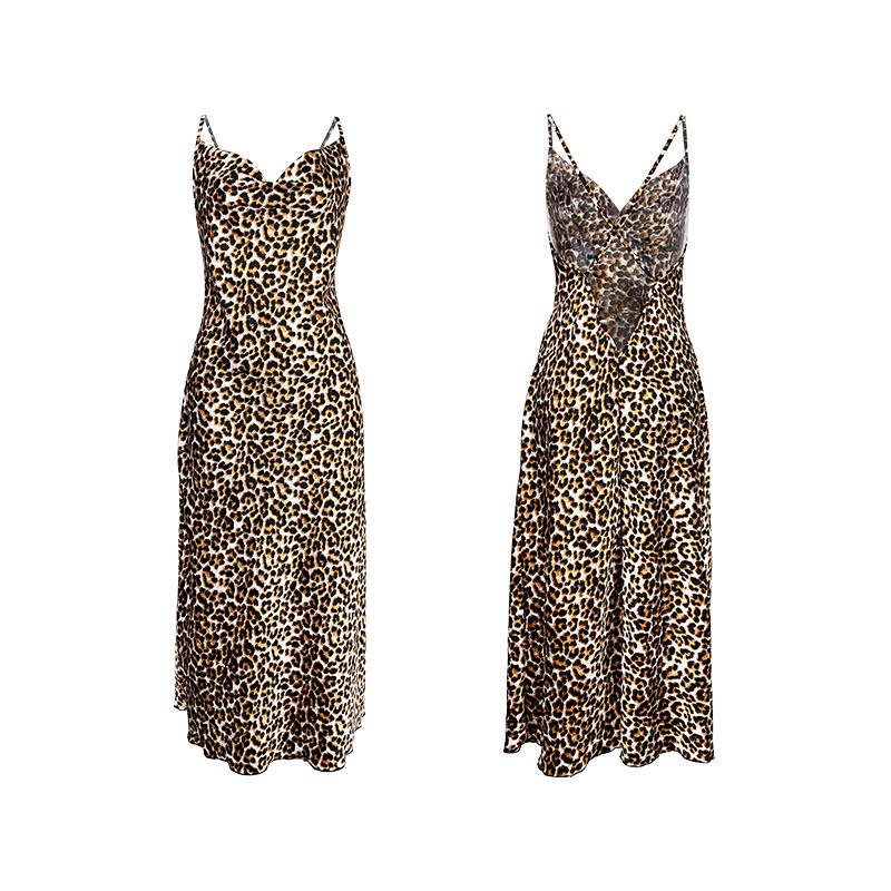 European and American women s clothing 2026 summer new swinging collar suspender leopard print sexy dress S