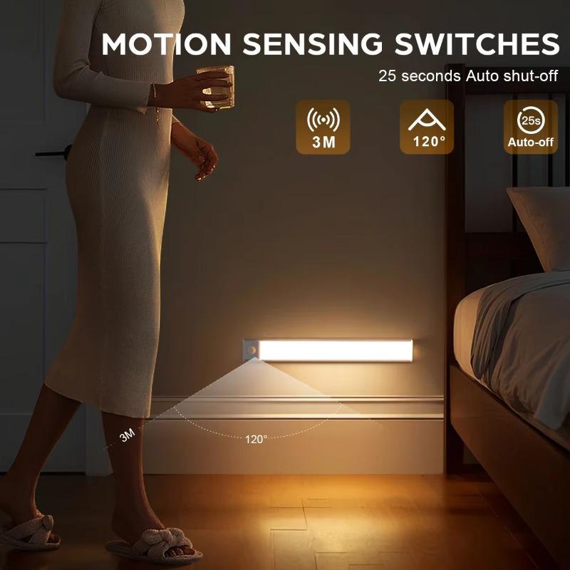 20/40cm LED Motion Sensor Cabinet Light Ultra Thin Rechargeable Night Sensor Lamp 3 Color Adjustable Induction Detector Lamp