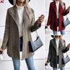 Women's Lapel Long Sleeve Wool Coat Slim Fit Plaid Pattern Commuter Single Button Mid Length Blazer Coat