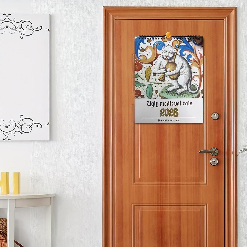 Mittelalterliche Katzen Malerei Wandkalender 2026 Vintage Kunst Heimdekoration Lustiges Katzenliebhaber Geschenk Feiertagsplanung Zeitplaner