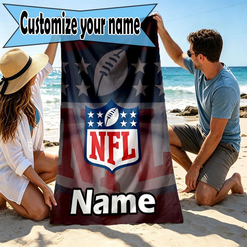 Custom Name Personalized NFL Print Beach Towel, for Trip Camping Beach Party Home Decor, Birthday Gift for Family & Friends