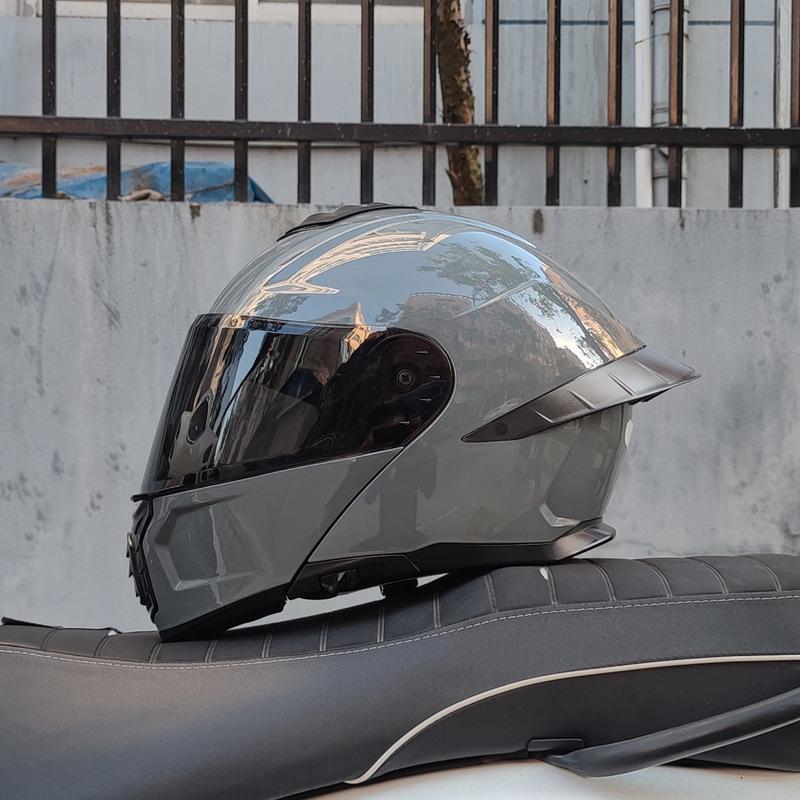 Motorcycle helmet Men's and women's face-off helmet Double mirror Winter tail semi-full cover Four Seasons Blue