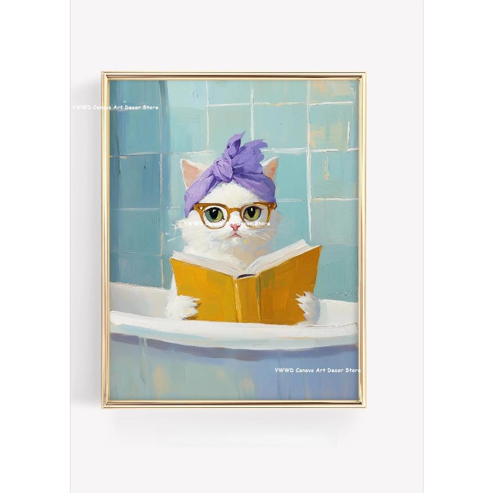 Cute Animal Bubble Bath Wall Art Cute Bathroom Animal Poster Kids Funny Toilet Paper Canvas Print for Nursery Home Decor Gifts