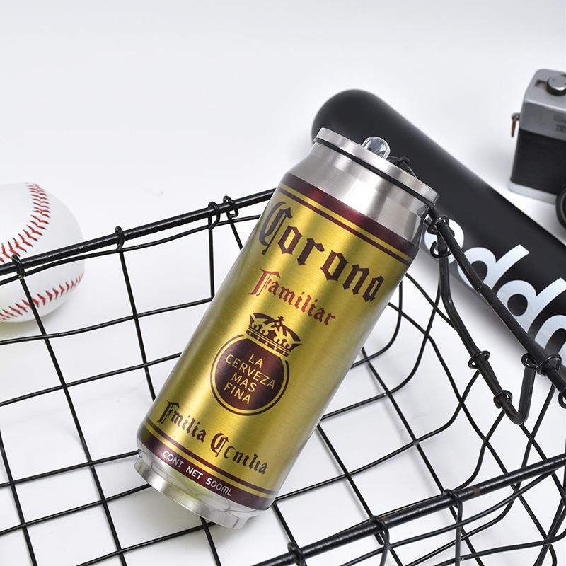 500ml Thermos Stainless Steel Cup Creative Beer Can Insulated Cup Vacuum Cups with Straw Cold Keeper Cola Cans Insulated Bottle 500ml