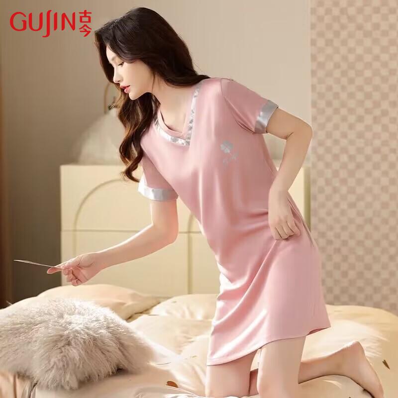 GUJIN Women s Summer Ice Silk Loungewear Dress One Size (45-62.5kg)