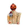 Halloween Pumpkin Statue Spooky Ghost Pumpkin Holding Skull Figurine Resin Gothic Decoration for Indoor Outdoor Home Tabletop Garden Decor